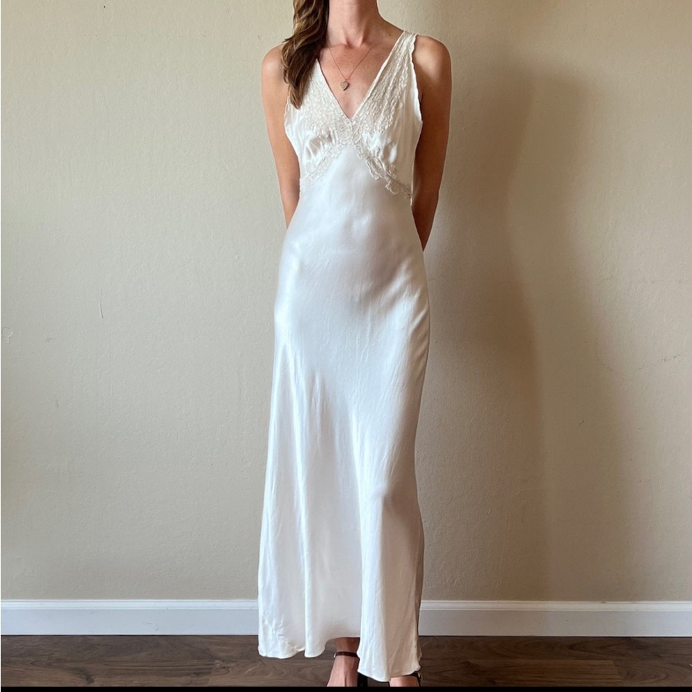 1930s ivory silk and lace maxi dress XS